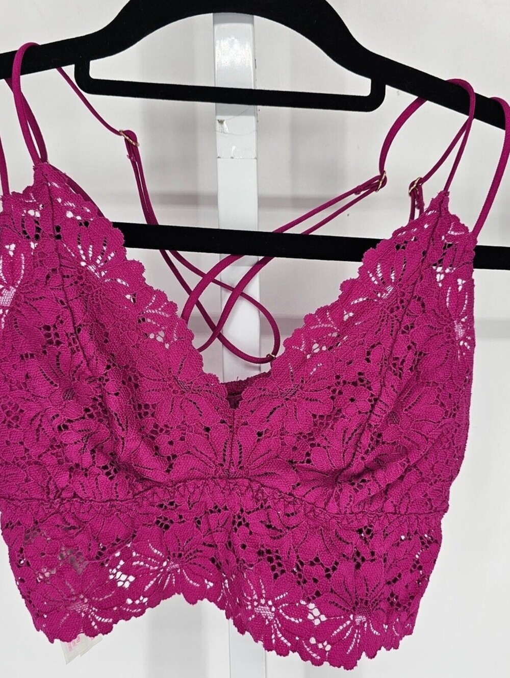 Pink by Victorias Secret Sz S Longline Bralette Strappy Dark Pink Lace